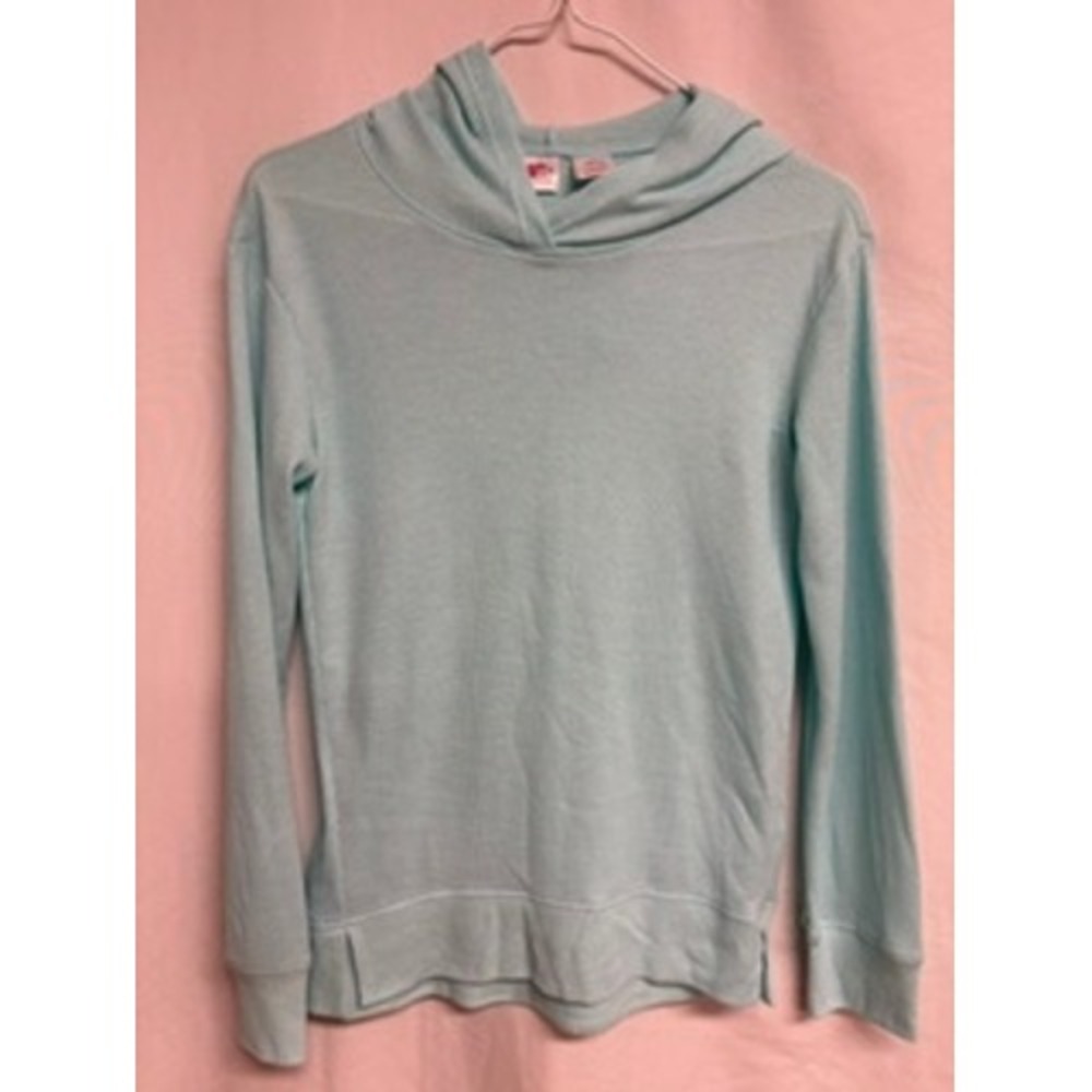 Extremely Me Girls Aqua Blue Waffle Knit Pullover Hoodie Size 14/16 L/XL